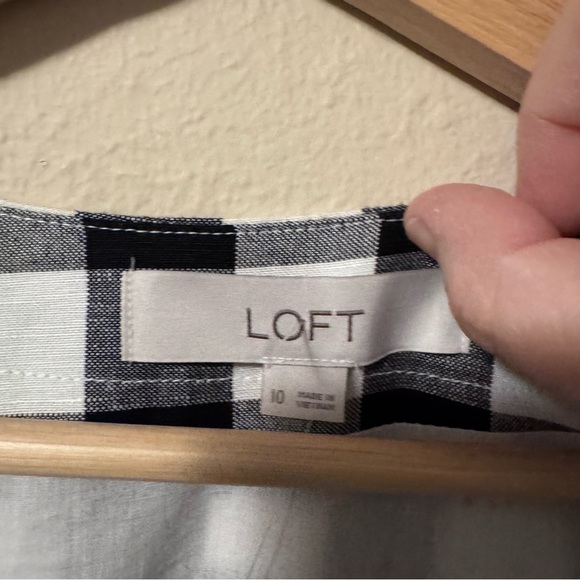 NWT Loft black and white gingham button down linen blend dress Size 10 - Picture 8 of 14